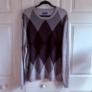 Apt 9 Gray Black Argyle Preppy Academia Career Sweater Merino Wool Blend XXL